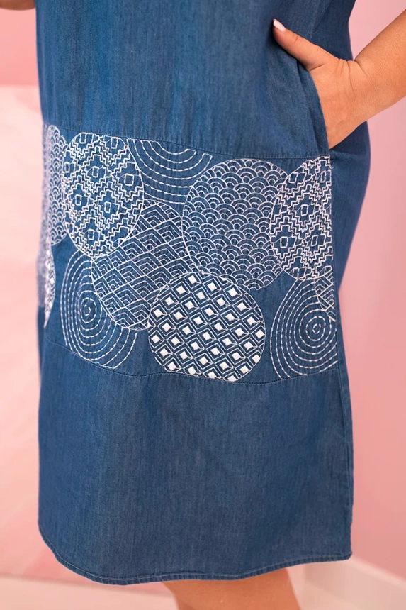 Sukienka damska Plus Size bez rękawów z ozdobnym wzorem jeansowa