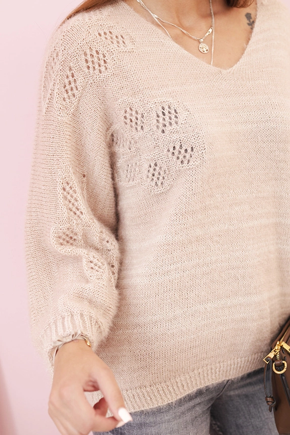 Damenpullover aus Mohair mit lockerer Passform und V-Ausschnitt beige