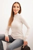Women's viscose sweater with a collar and decorative buttons on the sleeves beige