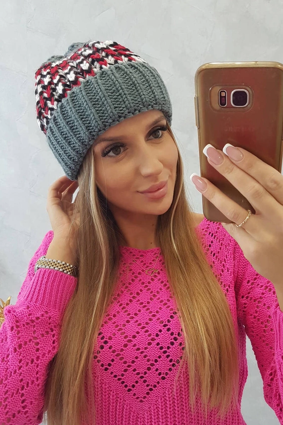 Women's cap Iris K348 dark grey+red