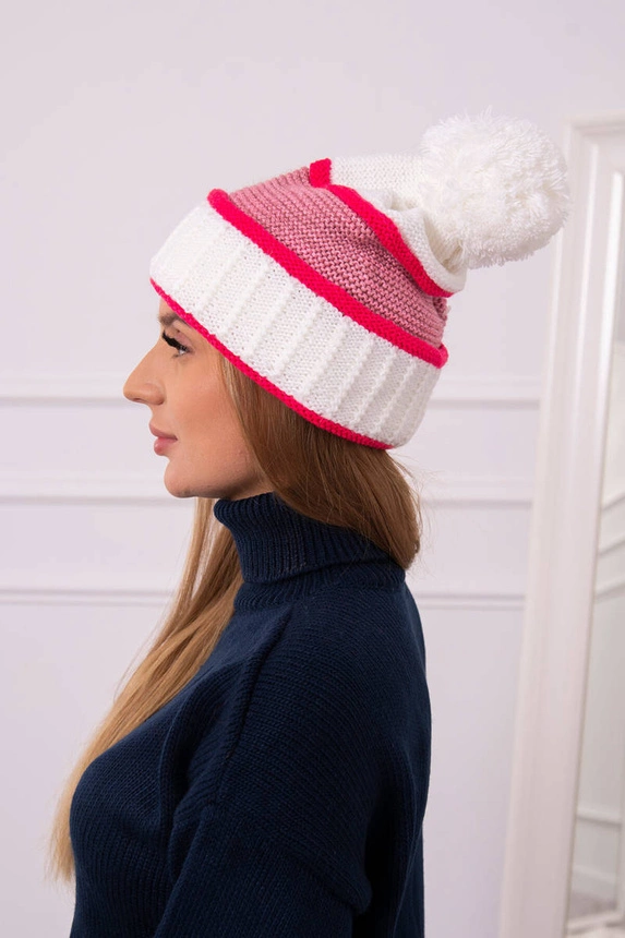 Women's cap Kinga K297 white + neon pink + dark pink