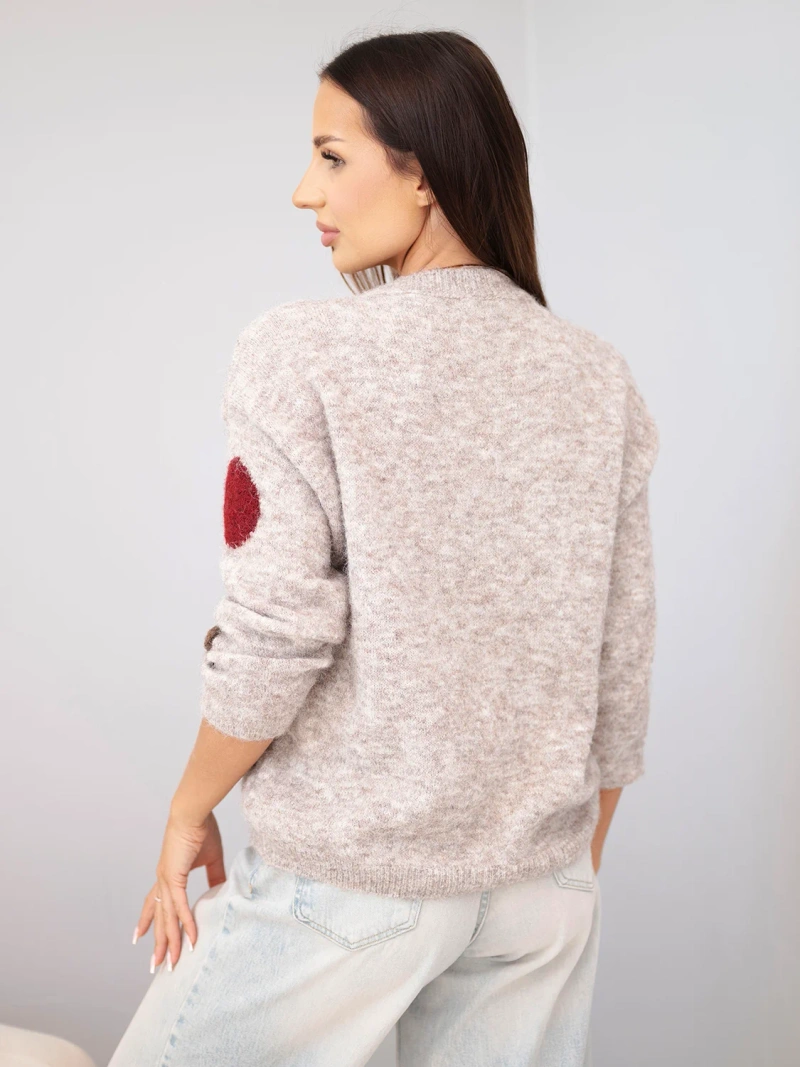 Women's sweater with colorful polka dots and a round neckline beige melange