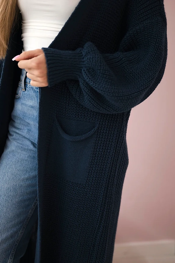 Pullover lange Strickjacke Dunkler Denim