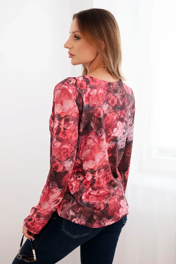 Damenbluse aus Viskose mit langen Ärmeln in Blumen schwarz