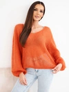 Sweter damski w 70% z kid moheru z dekoltem V o luźnym fasonie rudy