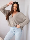 Sweter damski bawełniany oversize na guziki z dekoltem V fango