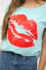 Blouse with lips print mint