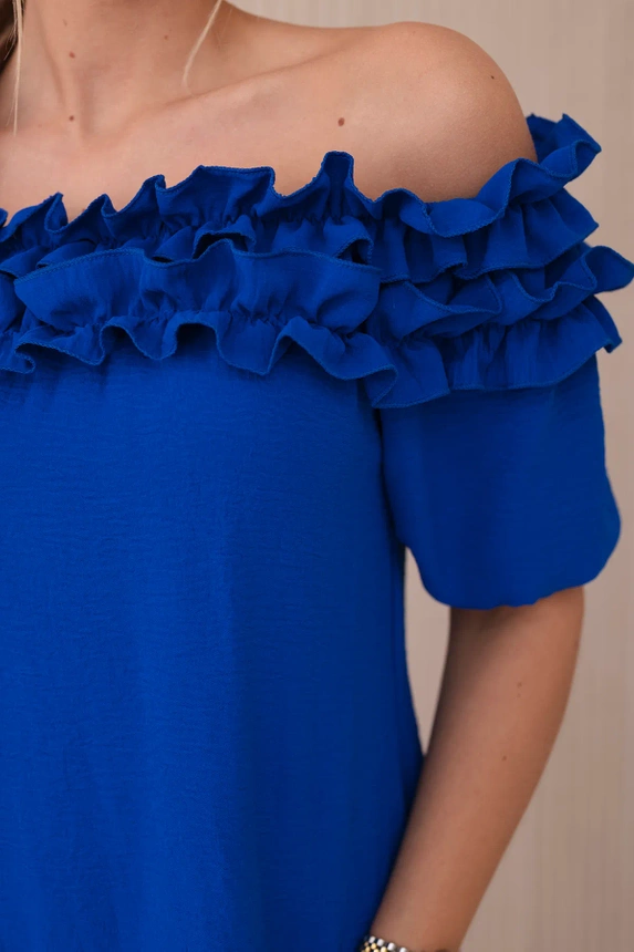 Spanish blouse with a small frill cornflower blue