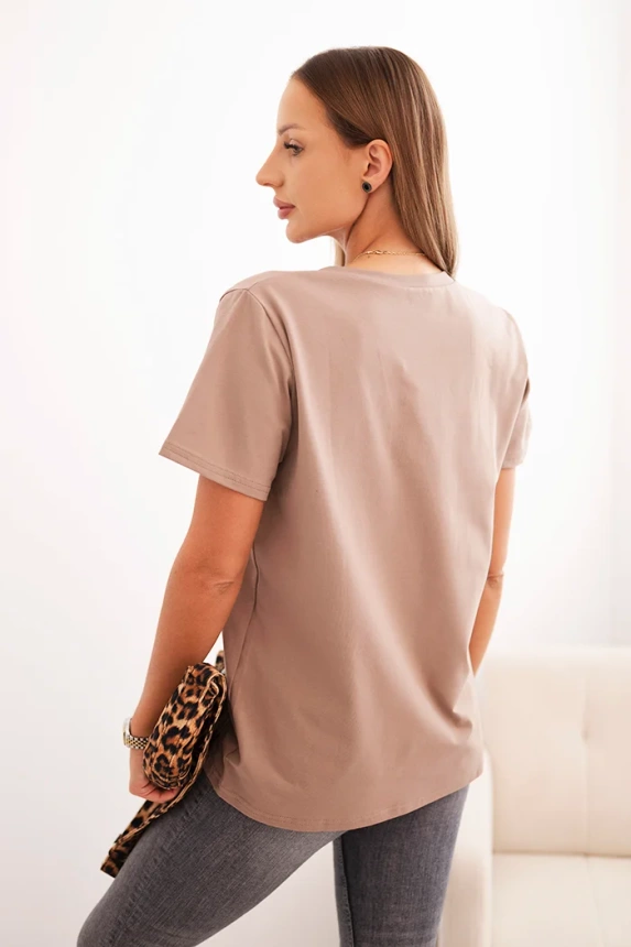 Women's cotton blouse with a V-neck and short sleeves fango