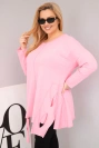 Damenbluse aus Baumwolle in Plus Size mit asymmetrischem Saum und Ausschnitten hellrosa
