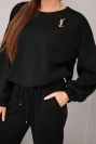 Damen-Set Butterbluse mit Brosche und Hose mit geradem Bein schwarz