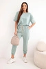Damen-Set aus Viskose, kurzärmlig mit Hose, dunkles Mint