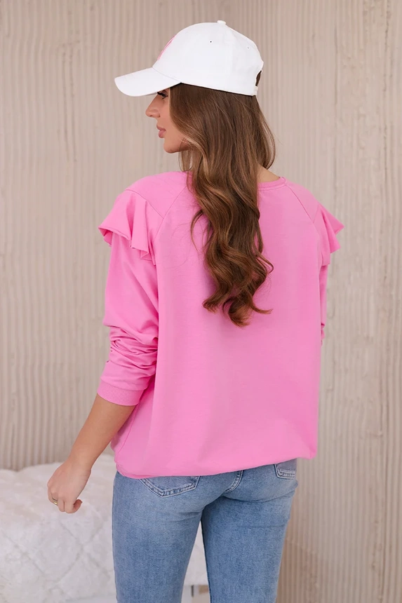 Cotton blouse with frills on the shoulders light pink