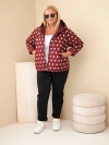 Plus Size women's jacket with polka dots and hood burgundy