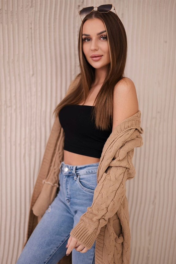 Sweater with hood and pockets camel