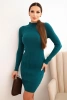 Women's ribbed viscose dress with long sleeves and a collar sea green