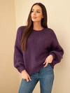 Damen Oversize Pullover mit Rundhalsausschnitt und Bündchen dunkelviolett