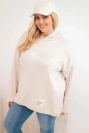 Damos džemperis Plus Size su kapišonu ir spauda bežinis