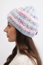 Women's winter hat with colorful yarn and elastic band K352 blue