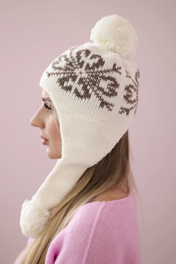 Women's long eared cap Balbina K381 light ecru