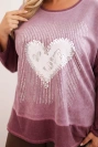 Women's Plus Size cotton sweatshirt with heart print and drawstrings dark pink