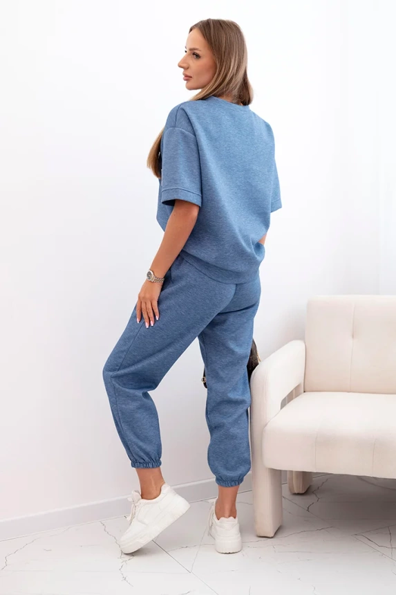 Women's viscose set with short sleeves and trousers denim melan