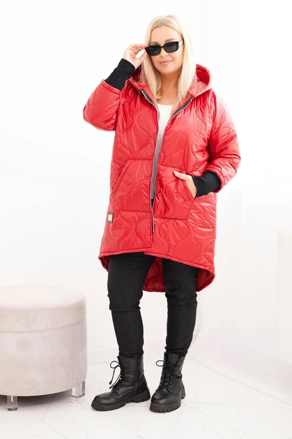 Damen Winterjacke Plus Size gesteppte mit Kapuze rot