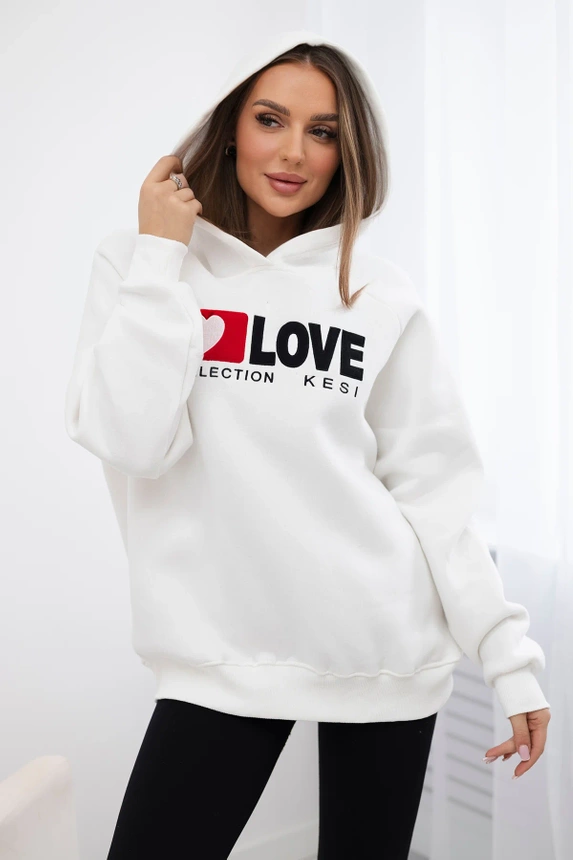 Zateplená bavlnená mikina s kapucňou Love ecru