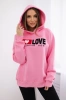 Insulated cotton sweatshirt with a hood Love light pink