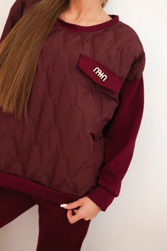 Women's tracksuit set made of viscose with a quilted sweatshirt and pants plum
