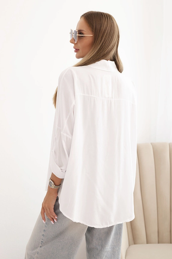 Women's shirt with viscose, decorative buttons, and collar white