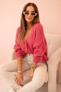 Women's sweater with a V-neck and buttons purple