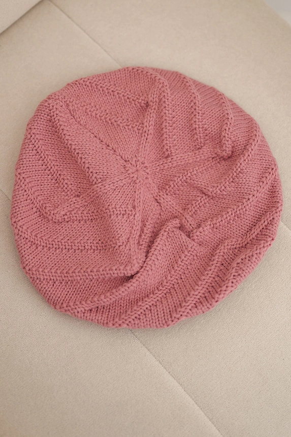Women's winter wool hat with a loose fit and decorative weave K378 dark pink