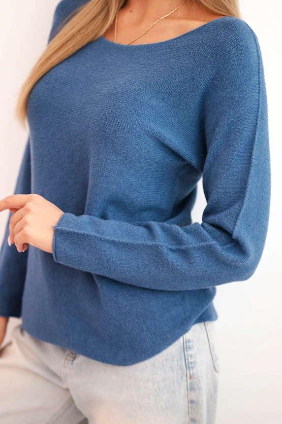 Damenpullover aus Viskose mit langen Ärmeln und rundem Ausschnitt jeansblau
