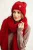 Women's set hat and scarf ribbed with decoration red