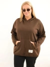 Dámska mikina Plus Size z viskózy s kapucňou a klokankovým vreckom hnedá