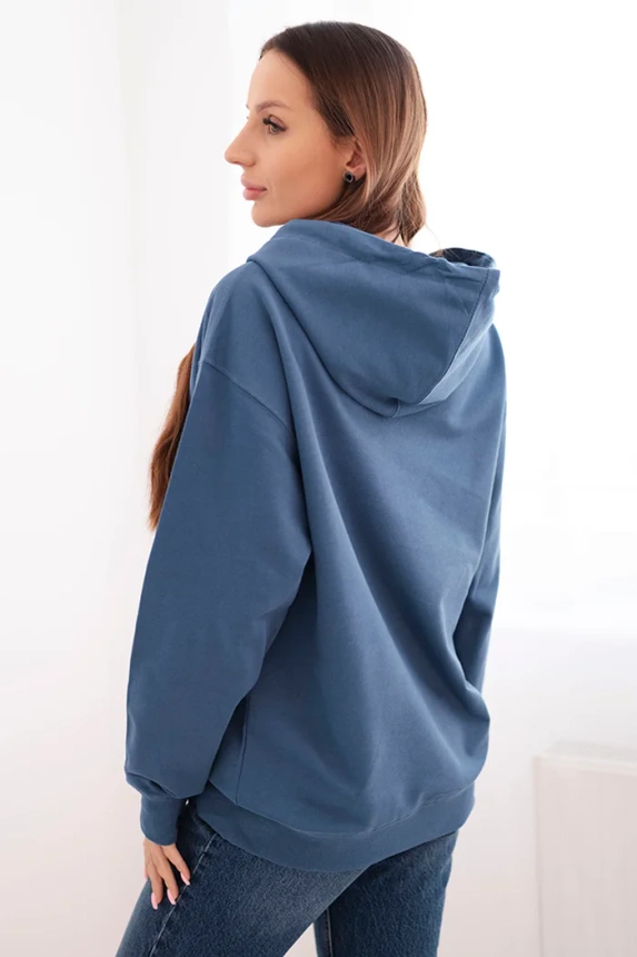 Damen Sweatshirt aus Baumwolle mit Kapuze und Kängurutasche Jeansfarbe