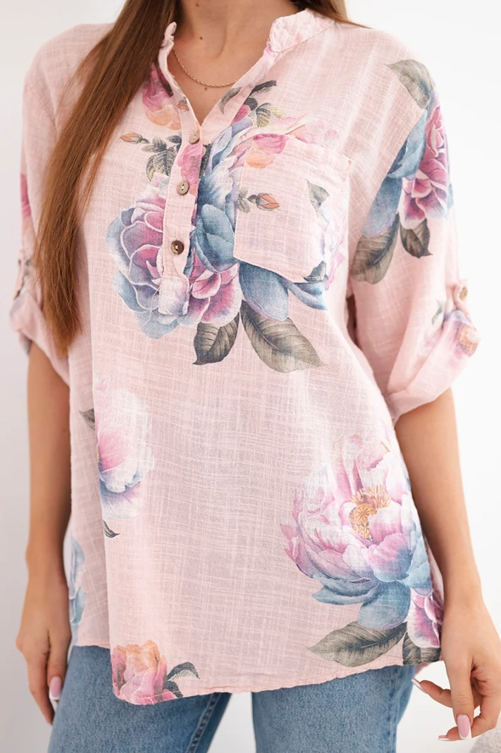 Damenbluse aus Baumwolle mit Blumenmuster puderrosa
