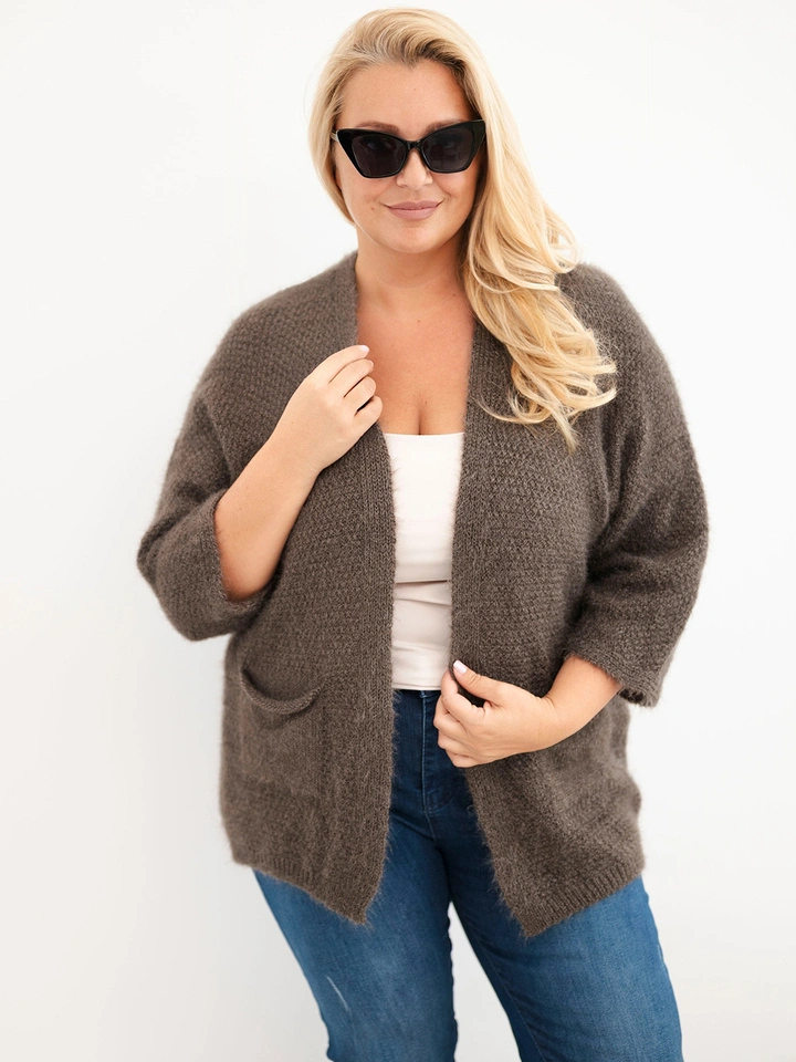 Damenpullover Plus Size mit Taschen ohne Verschluss mocca