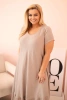 Moteriška Plus Size suknelė trumpomis rankovėmis ir raukiniais iš lengvos viskozės fango