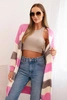 Damenstrickjacke aus Wolle mit bunten Streifen rosa