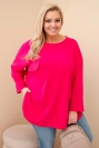 Damenbluse Plus Size aus Baumwolle mit Tasche und umgeschlagenem Ärmel fuchsia