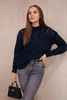 Sweater high neck  with diamond pattern navy blue