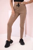 Women's sweatpants with side stripes and drawstring waist camel