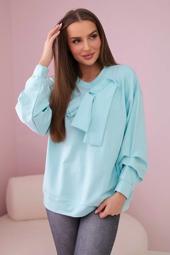 Cotton blouse with bow mint