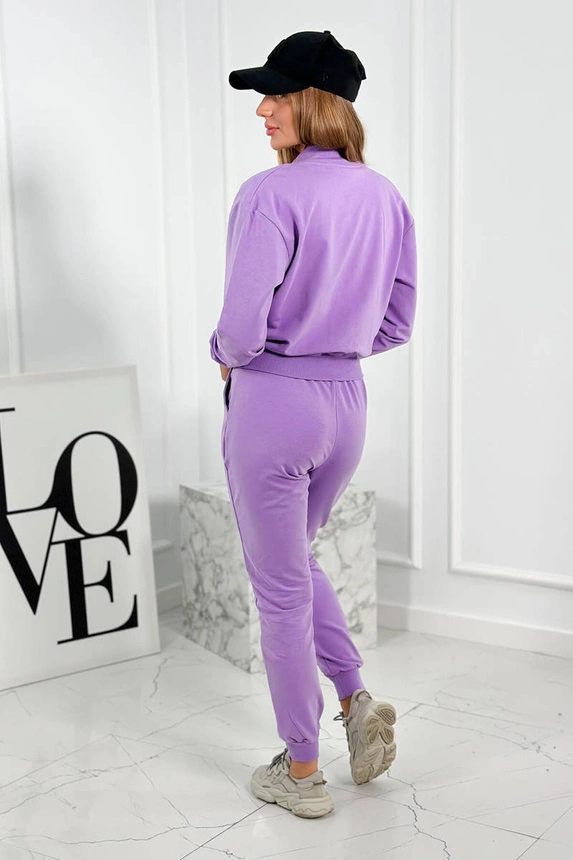 Set 3 in 1 Sweatshirt mit Druckknöpfen + Top + Hose violett