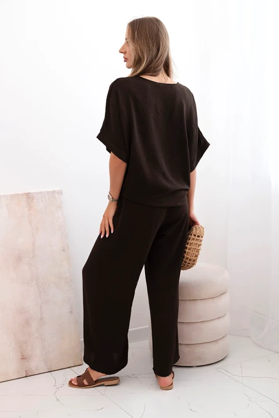 Súprava blúzok s nohavicami hnedý