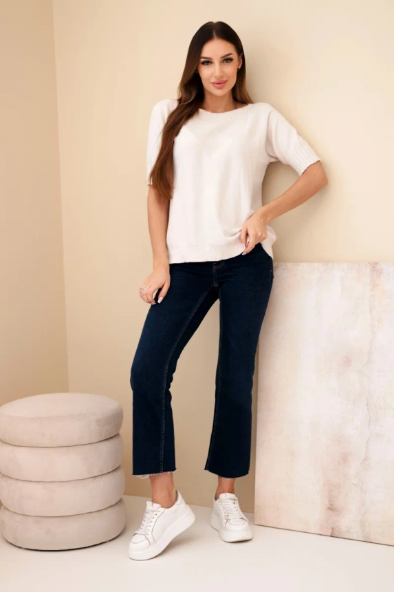 Sweter damski z wiskozy z krótkim rękawem beżowy