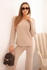 Women's sweater set with wide legs and long sleeves beige