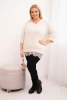 Damen Set V-Ausschnitt Pullover und Viskosebluse mit Spitzenboden beige